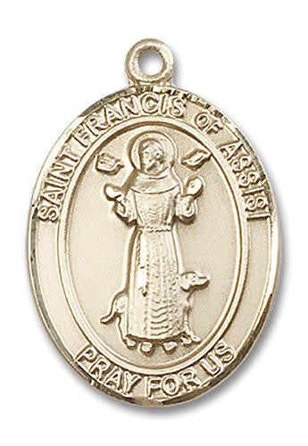 St Francis of Assisi Medal - 14kt Gold Oval Pendant 3 Sizes