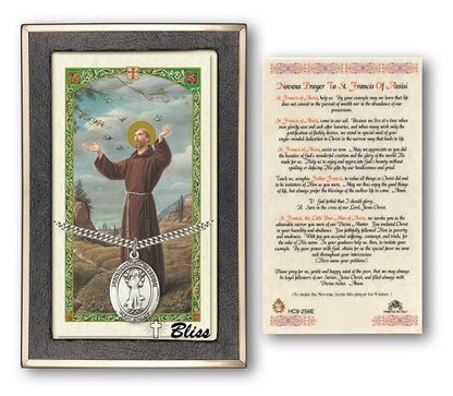 St Francis of Assisi Medal With Prayer Card - Sterling Silver 1 x 3/4 Oval Pendant PC7036SS
