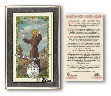 St. Francis of Assisi Medal With Prayer Card - Sterling Silver 1" x 3/4" Oval Pendant (PC7036SS)