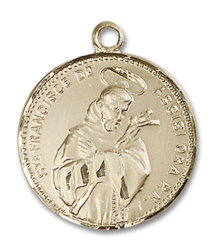 St Francis of Assisi Ora Pro Nobis Medal - 14kt Gold 7/8 x 3/4 Round Pendant 0101