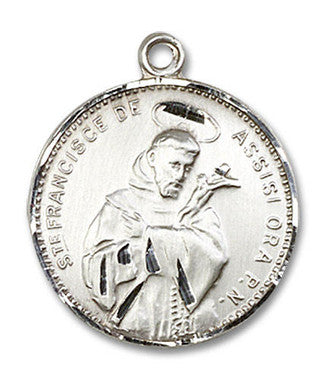 St. Francis of Assisi Ora Pro Nobis Medal - Sterling Silver 7/8" x 3/4" Round Pendant (0101SS)
