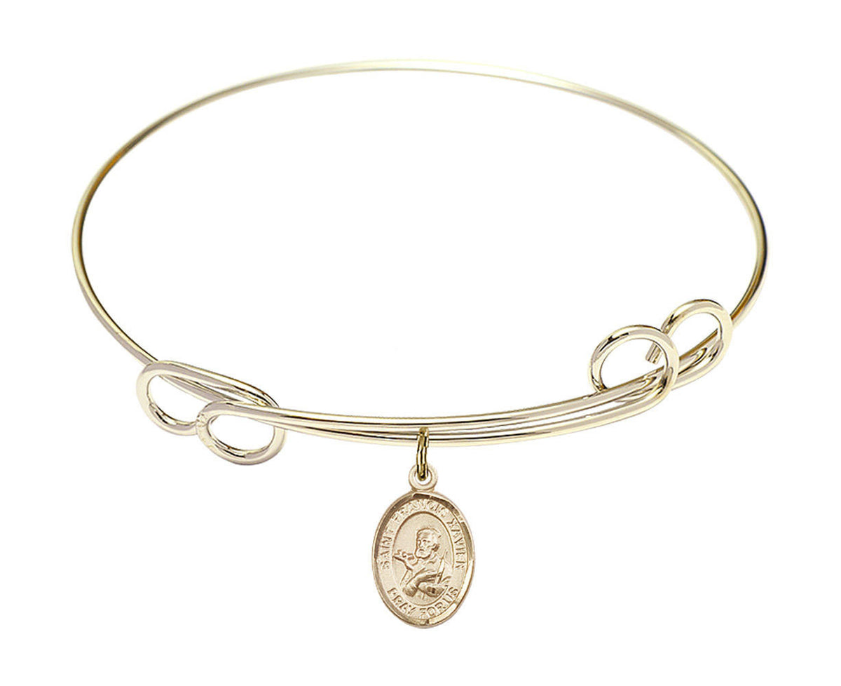 St Francis Xavier Double Loop Bangle Bracelet - Gold-Filled Charm 9037GF