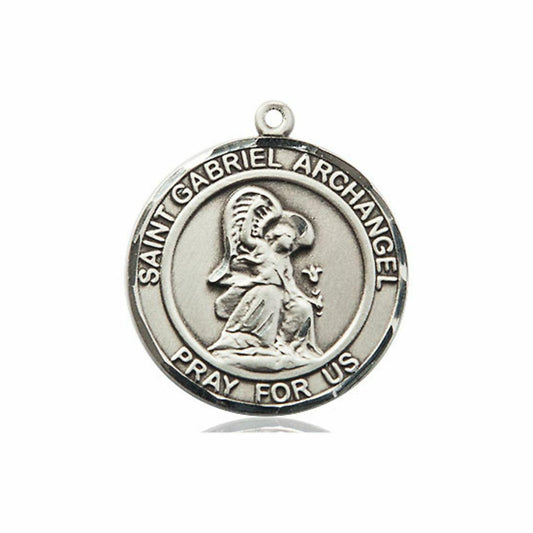 St Gabriel Archangel Medal - Sterling Silver Round Pendant 2 Sizes