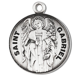 St Gabriel Medal - Sterling Silver - On 20 Stainless Chain - Sterling Silver 7/8 x 3/4 Round Pendant