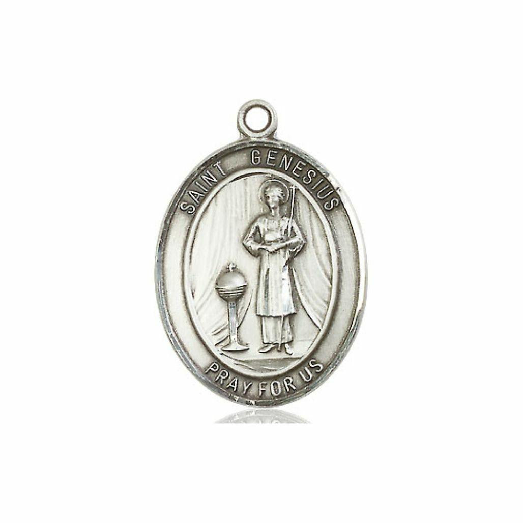 St Genesius Medal - Sterling Silver Oval Pendant 3 Sizes