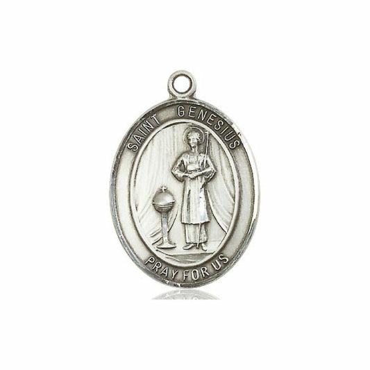 St Genesius Medal - Sterling Silver Oval Pendant 3 Sizes