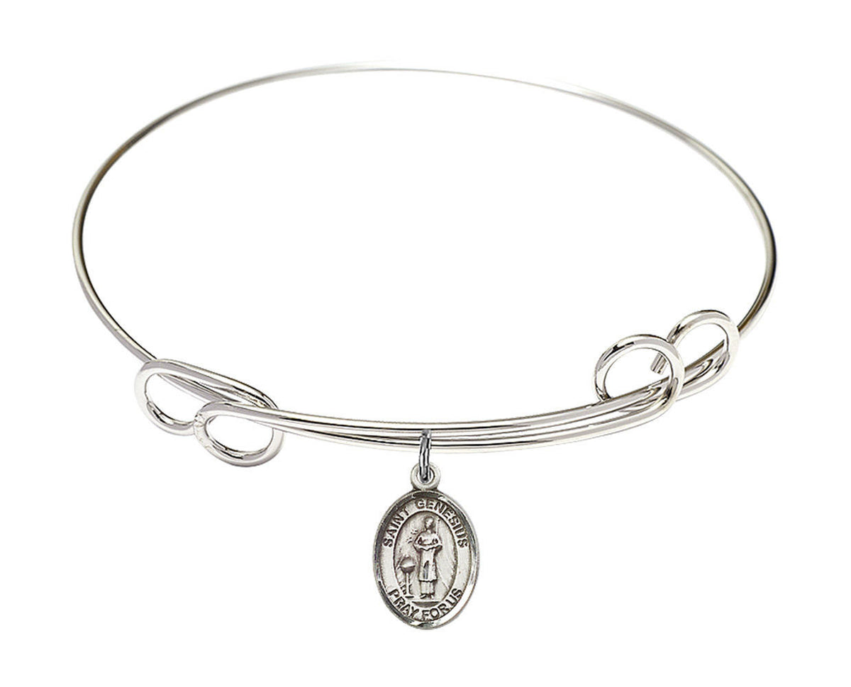 St Genesius of Rome Double Loop Bangle Bracelet - Sterling Silver Charm 9038SS