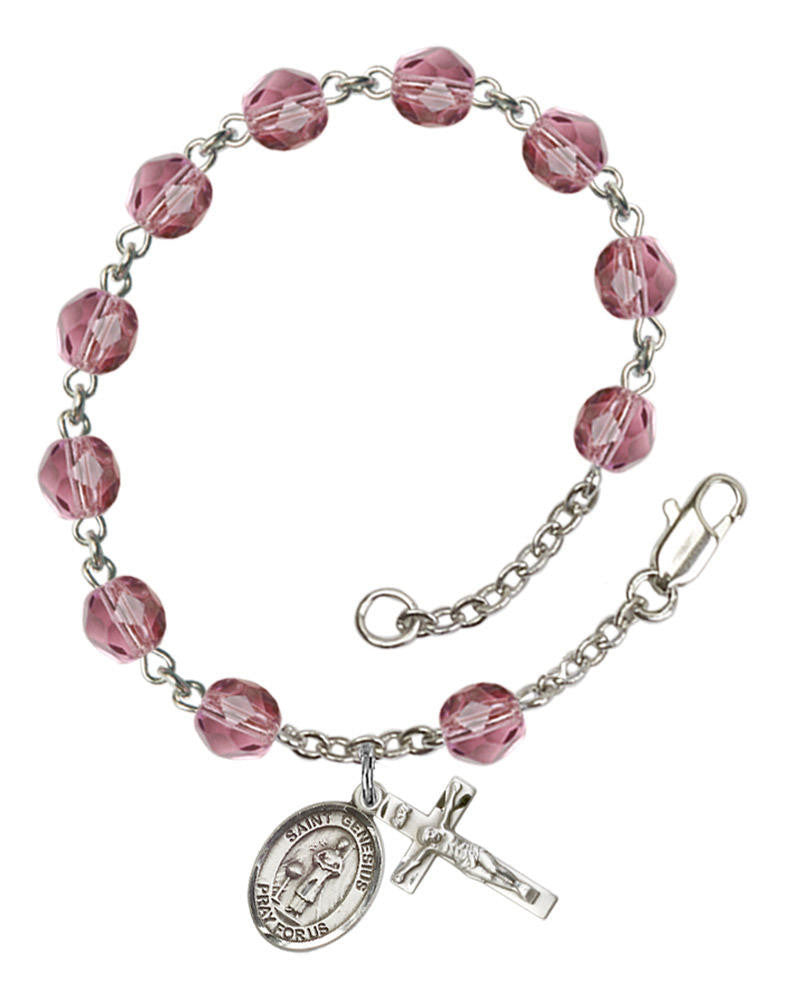 St Genesius of Rome Rosary Bracelet With 6MM Fire Polished Beads RB6000AMS9038