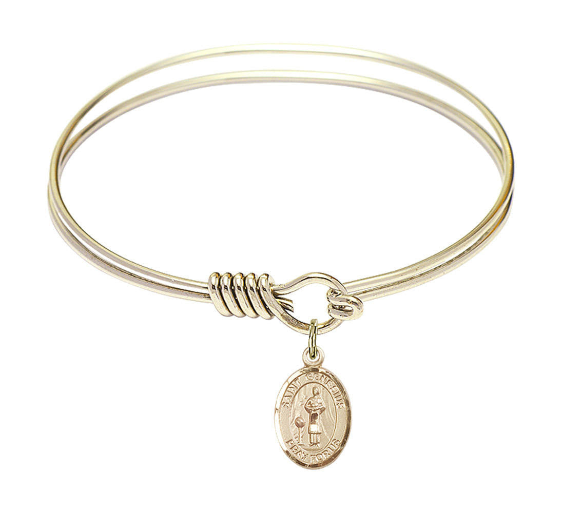 St Genesius of Rome Round Eye Hook Bangle Bracelet - Gold-Filled Charm - 6.25 Inch 9038GF