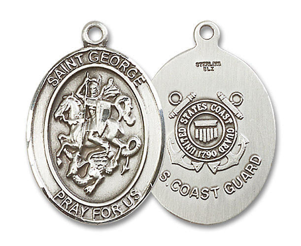 St George Coast Guard Medal - Sterling Silver Oval Pendant 3 Sizes