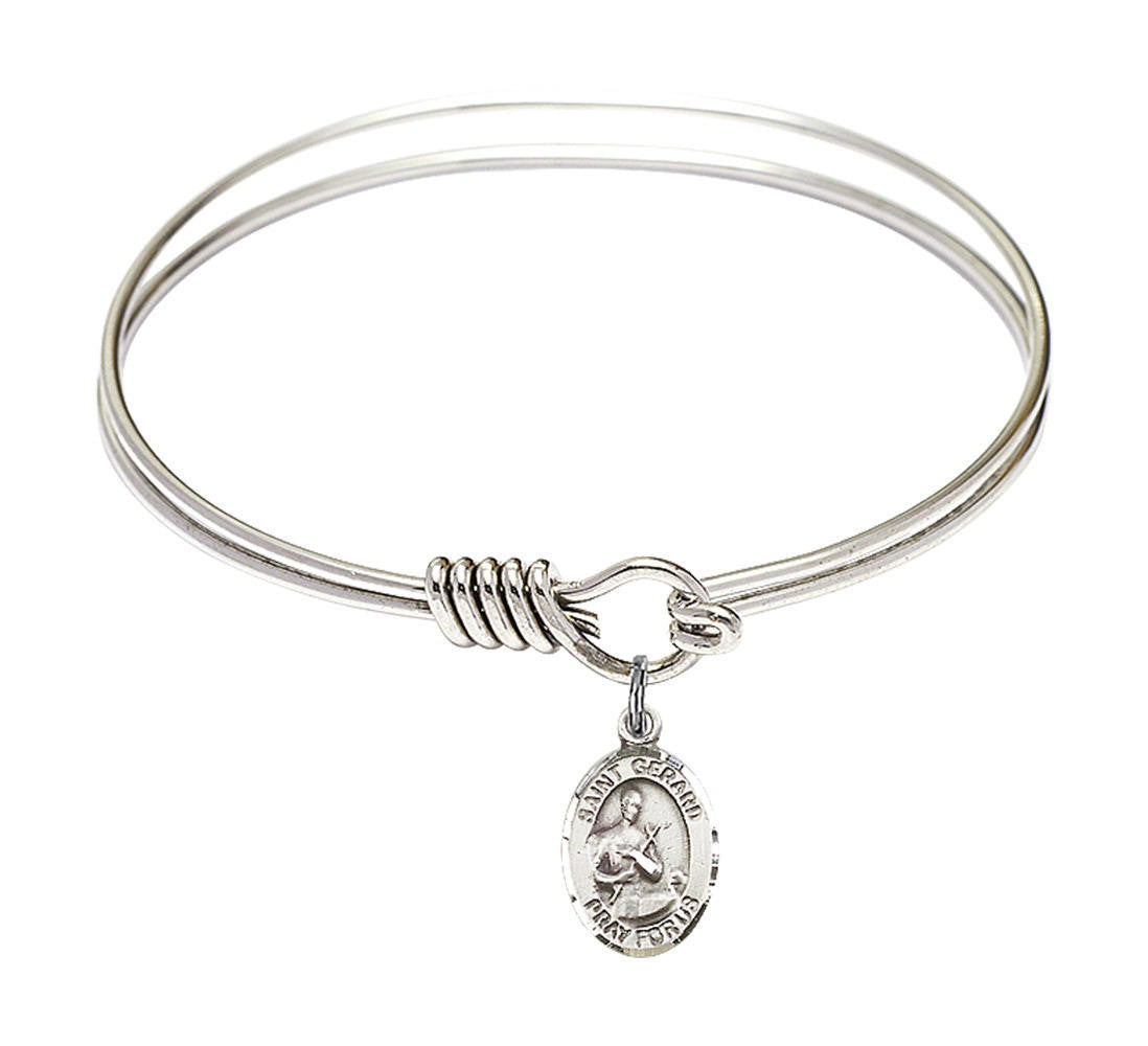 St Gerard Majella Round Eye Hook Bangle Bracelet - Sterling Silver Charm - 6.25 Inch 9042SS