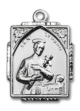St. Gerard Medal - Sterling Silver 3/4" x 1/2" Rectangular Pendant (0804GSS)