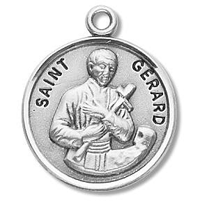 St. Gerard Medal - Sterling Silver - On 20" Stainless Chain - Sterling Silver 7/8" x 3/4" Round Pendant