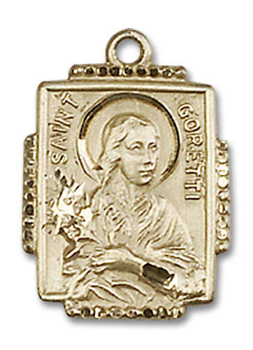 St Goretti Medal - 14kt Gold 3/4 x 1/2 Rectangular Pendant 0804Q
