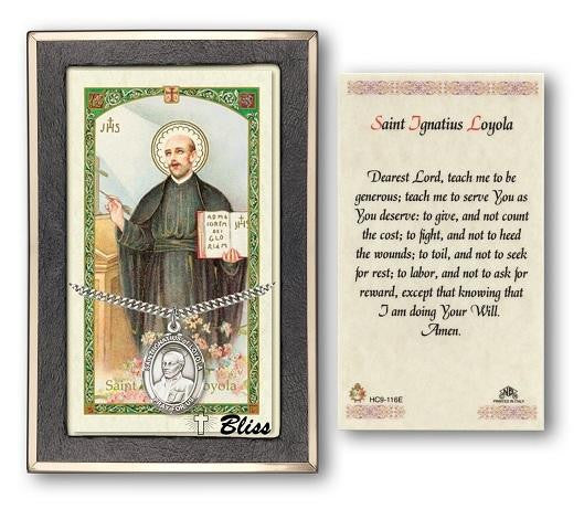 St Ignatius of Loyola Medal With Prayer Card - Sterling Silver 1 x 3/4 Oval Pendant PC7217SS