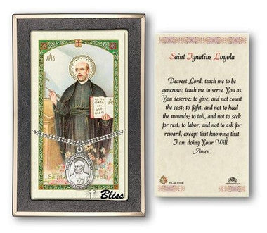 St. Ignatius of Loyola Medal With Prayer Card - Sterling Silver 1" x 3/4" Oval Pendant (PC7217SS)