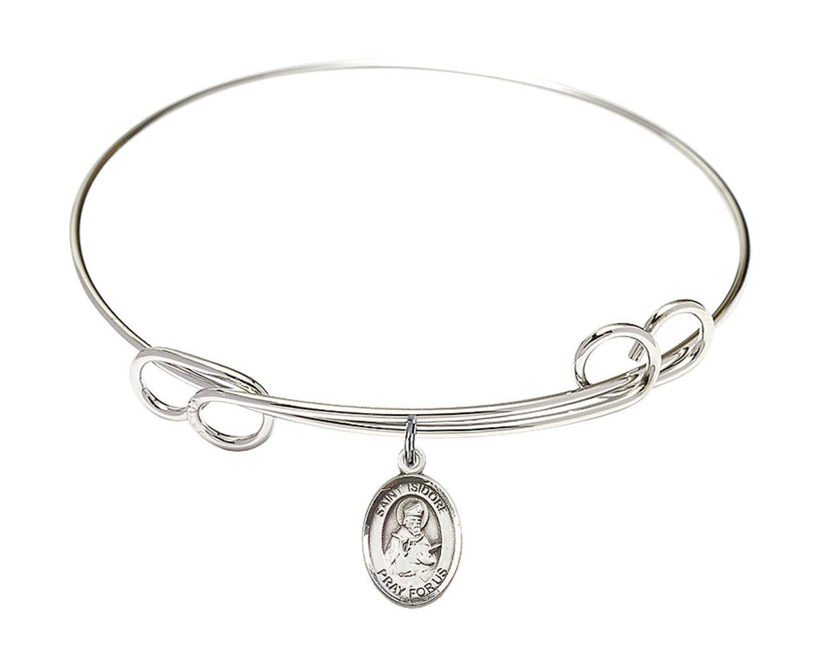 St Isidore of Seville Double Loop Bangle Bracelet - Sterling Silver Charm 9049SS