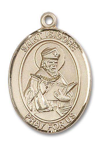 St Isidore of Seville Medal - 14kt Gold Oval Pendant 3 Sizes