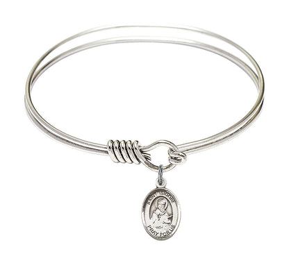 St Isidore of Seville Round Eye Hook Bangle Bracelet - Sterling Silver Charm - 6.25 Inch 9049SS