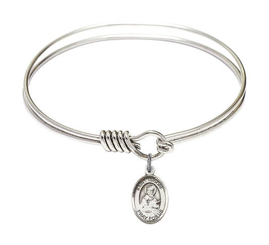 St Isidore of Seville Round Eye Hook Bangle Bracelet - Sterling Silver Charm - 6.25 Inch 9049SS