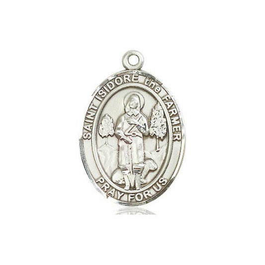 St Isidore The Farmer Medal - Sterling Silver Oval Pendant 3 Sizes