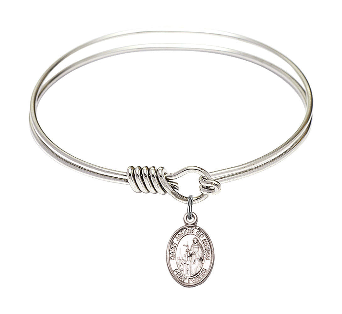 St Jacob of Nisibis Round Eye Hook Bangle Bracelet - Sterling Silver Charm - 6.25 Inch 9392SS