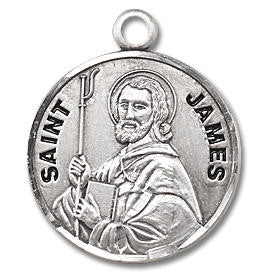 St James Medal - Sterling Silver - On 20 Stainless Chain - Sterling Silver 7/8 x 3/4 Round Pendant
