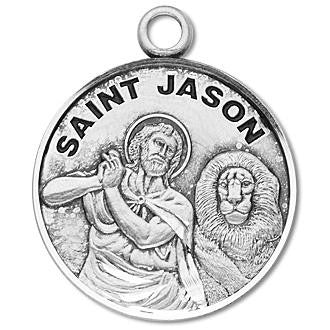 St Jason Medal - Sterling Silver - On 20 Stainless Chain - Sterling Silver 7/8 x 3/4 Round Pendant