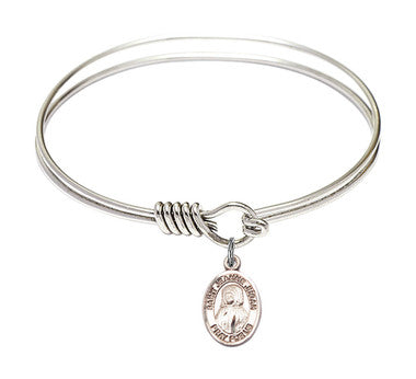 St. Jeanne Jugan Round Eye Hook Bangle Bracelet - Sterling Silver Charm - 6.25 Inch (9409SS)