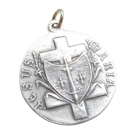 St. Joan of Arc Battle Flag Medal - Sterling Silver 1" Round Antique Replica Pendant