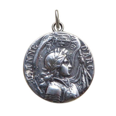 St. Joan of Arc Battle Flag Medal - Sterling Silver 1" Round Antique Replica Pendant