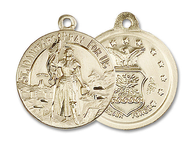 St Joan of Arc Air Force Medal - 14kt Gold 7/8 x 3/4 Round Pendant 0193