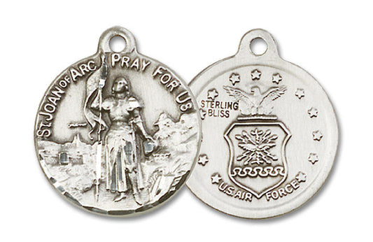 St Joan of Arc Air Force Medal - Sterling Silver 7/8 x 3/4 Round Pendant 0193SS1