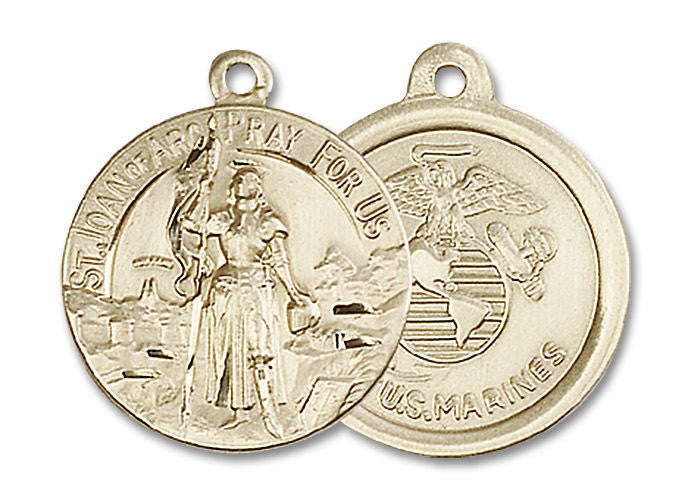 St Joan of Arc Marines Medal - 14kt Gold 7/8 x 3/4 Round Pendant 0193
