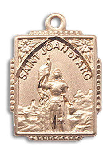 St Joan of Arc Medal - 14kt Gold 3/4 x 1/2 Rectangular Pendant 0804JA