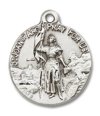 St. Joan of Arc Medal - Sterling Silver 7/8" x 3/4" Round Pendant (0193SS)