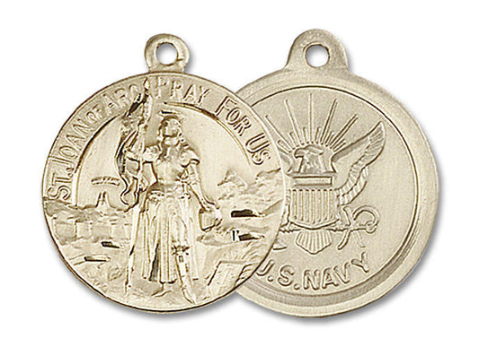 St Joan of Arc Navy Medal - 14kt Gold 7/8 x 3/4 Round Pendant 0193