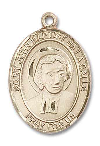 St John Baptist De La Salle Medal - 14kt Gold Oval Pendant 3 Sizes