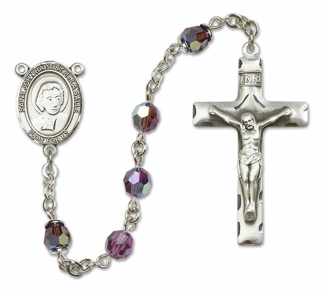 St John Baptist De La Salle Sterling Silver Rosary - 16 Color Options 8262/0644