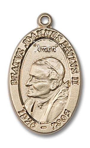 St John Paul II Ora Pro Nobis Medal - 14kt Gold 7/8 x 1/2 Oval Pendant 4123PJP