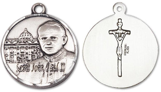 St John Paul II Vatican Medal - Sterling Silver 3/4 x 3/4 Round Pendant 1003SS