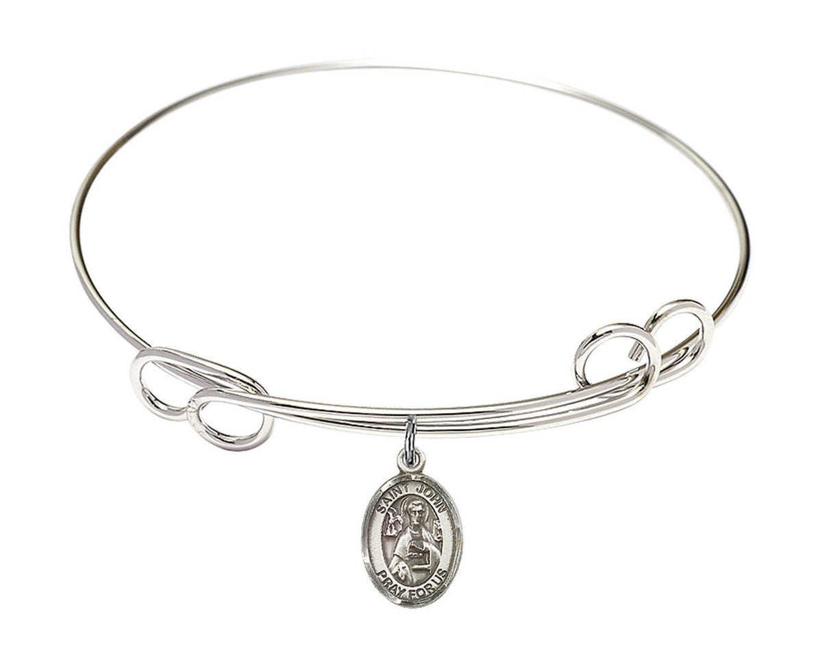 St John The Apostle Double Loop Bangle Bracelet - Sterling Silver Charm 9056SS
