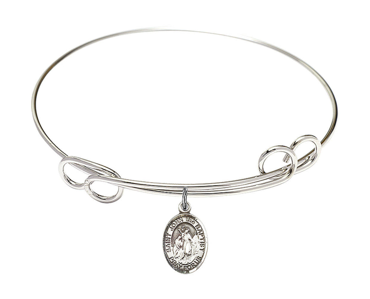 St John The Baptist Double Loop Bangle Bracelet - Sterling Silver Charm 9054SS