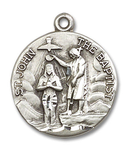 St John The Baptist Medal - Sterling Silver 3/4 x 5/8 Round Pendant 4229SS