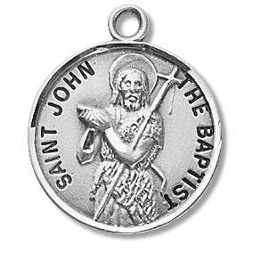 St. John The Baptist Medal - Sterling Silver - On 20" Stainless Chain - Sterling Silver 7/8" x 3/4" Round Pendant