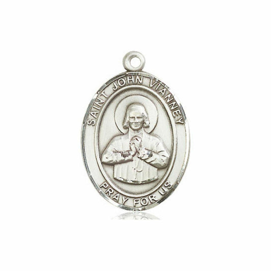 St John Vianney Medal - Sterling Silver Oval Pendant 3 Sizes