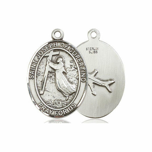 St Joseph Cupertino Pilot Medal - Sterling Silver Oval Pendant 3 Sizes