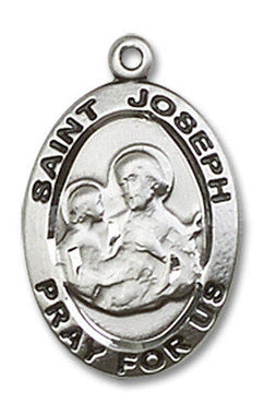 St. Joseph Medal - Sterling Silver 3/4" x 1/2" Oval Pendant (3984SS)
