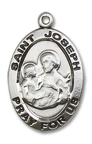 St Joseph Medal - Sterling Silver 3/4 x 1/2 Oval Pendant 3984SS