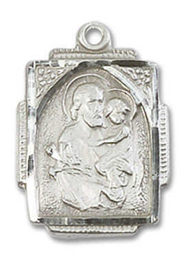 St. Joseph Medal - Sterling Silver 3/4" x 1/2" Rectangular Pendant (0804KSS)